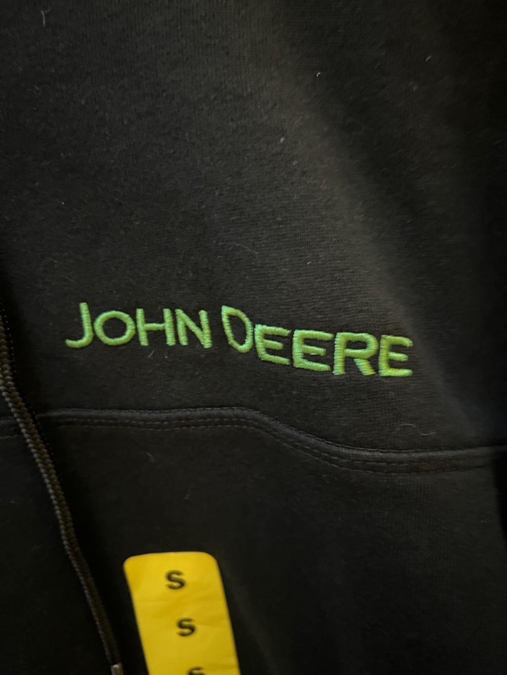 John Deere Black Hoodie with Green Logo and Yellow Tag, Adult S NWT - Picture 4 of 9